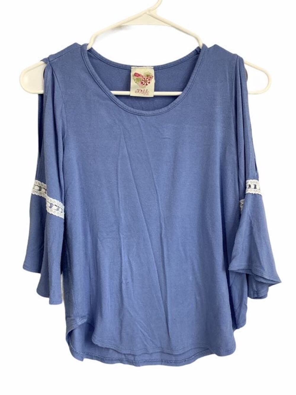 Kiddo Blue Lace Cold Shoulder Bell-Sleeve Blouse
